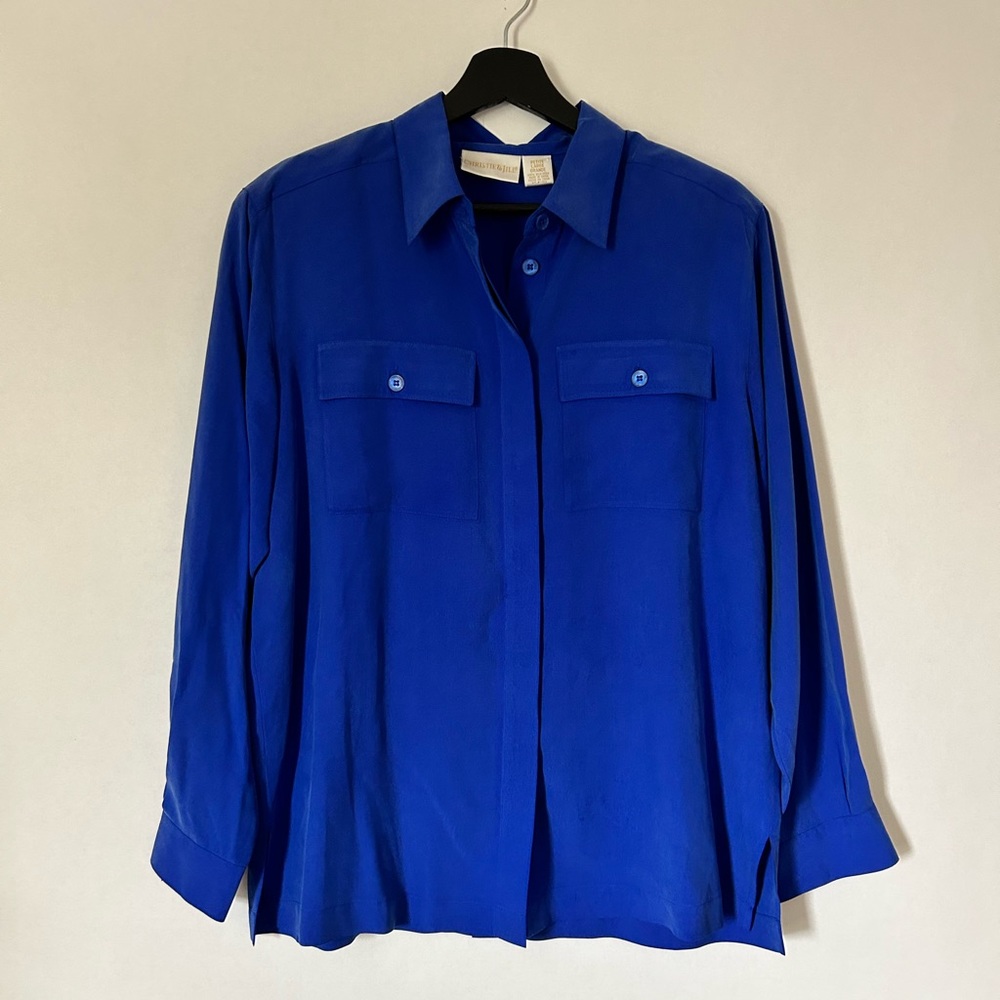 Christie & Jill - Vintage Royal Blue 100% Silk Blouse